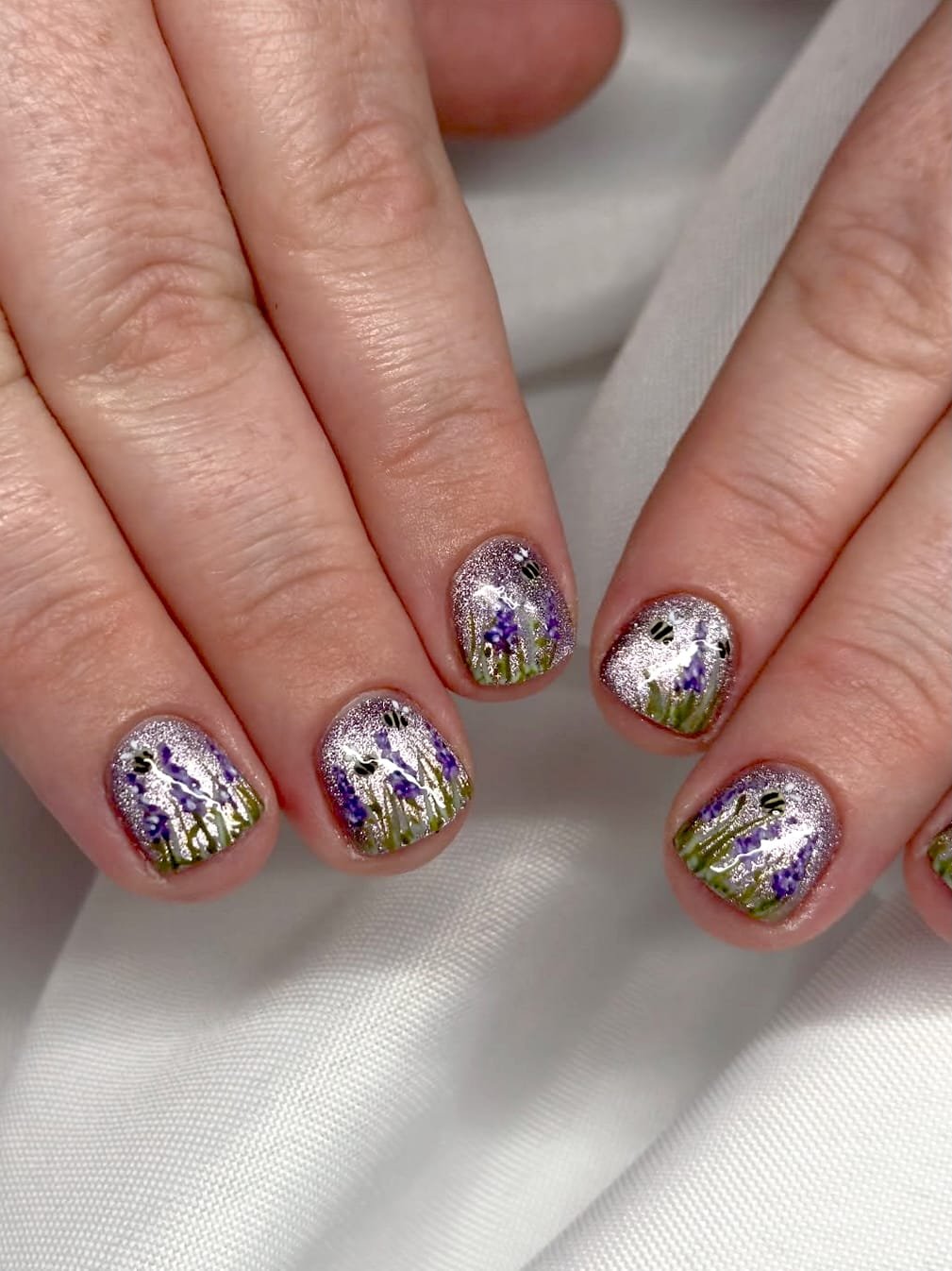 Lavender Sparkle: Spring Floral Nails