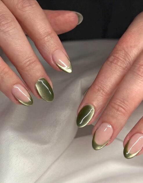 Olive Beach Pearl: Elegant French Manicure