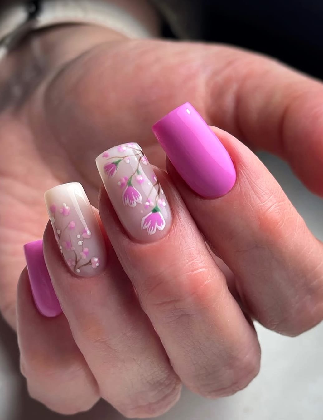 Bright pink nails