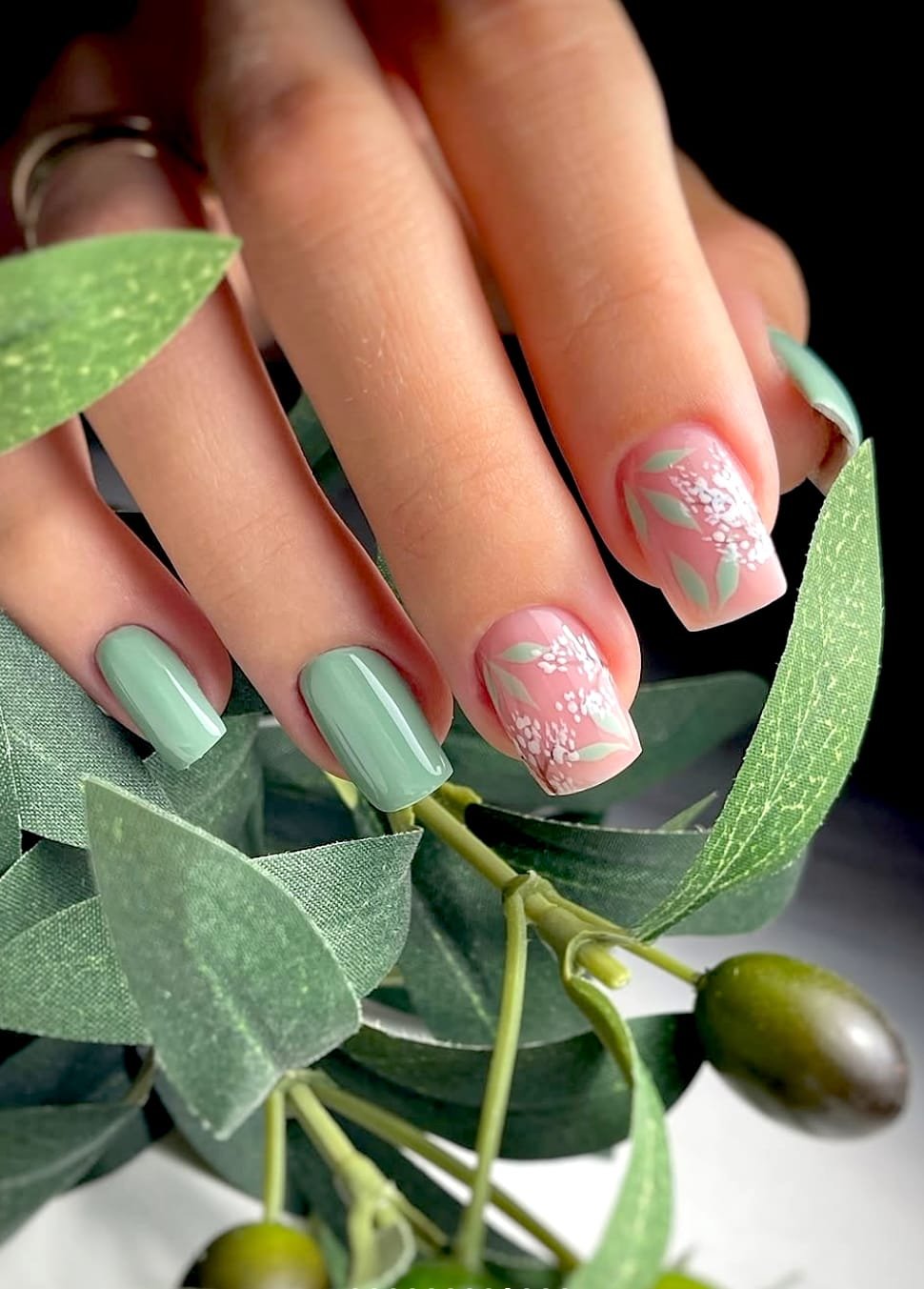 Olive Branch Bloom: Spring Nail Art
