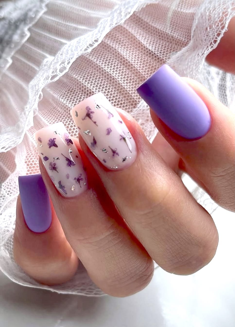 Lilac Lace & Pressed Flowers: Spring Nail Art