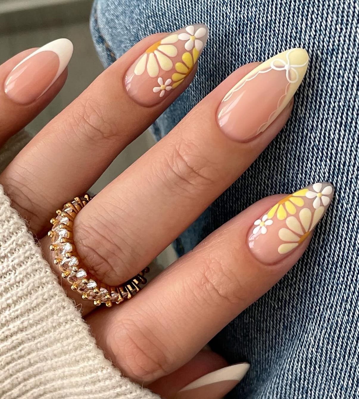 White French tip, and a yellow bow accent