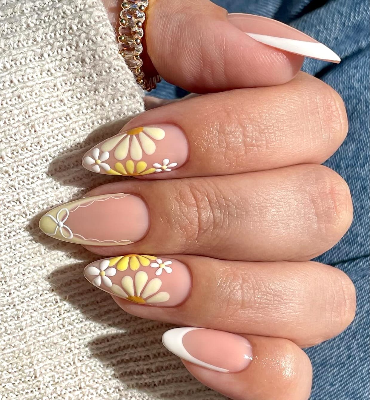 White French tip, and a yellow bow accent