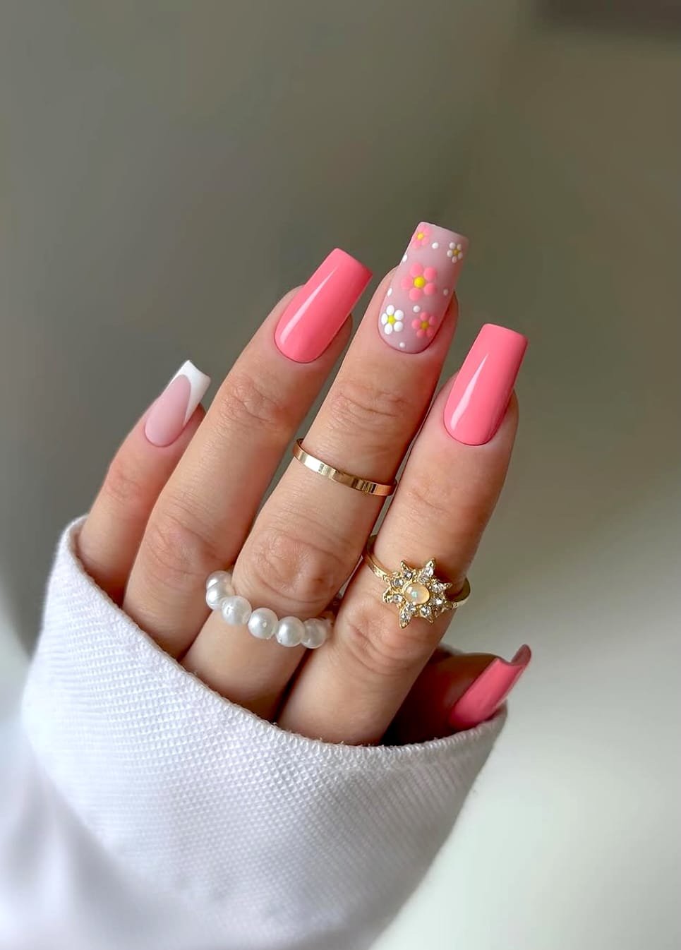 Pink Bloom & Golden Rings: Spring Nail Art