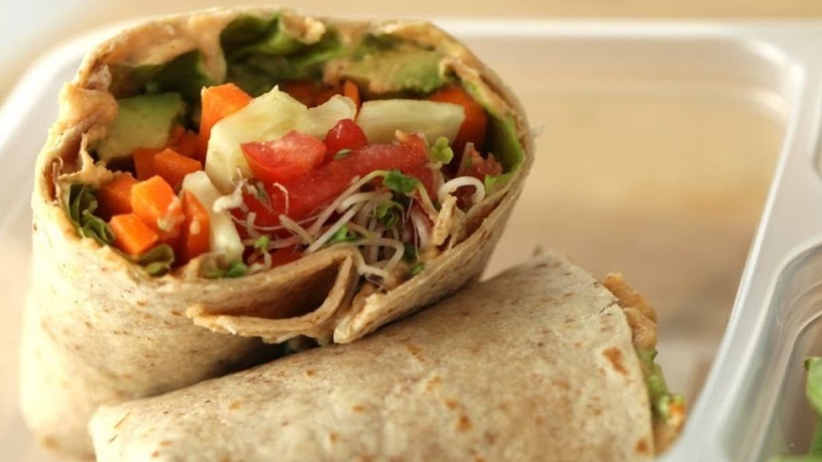 Hummus and Vegetable Wrap on Whole Wheat Tortilla