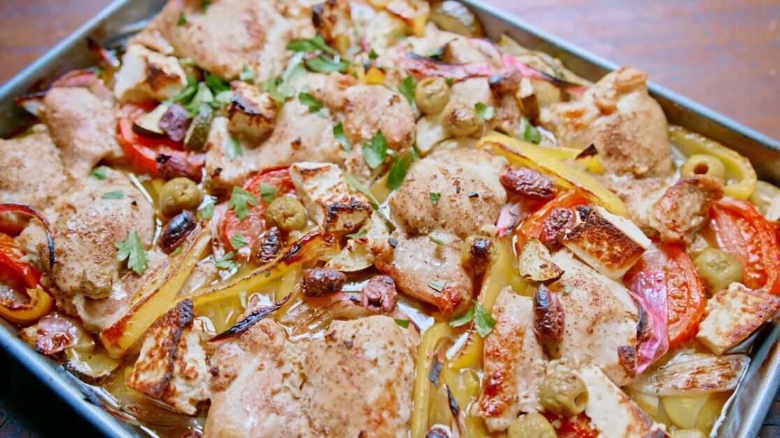 Sheet-pan Greek chicken with vegetables
