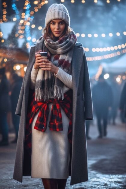 Winter Market Outfit | Cozy Knit Dress & Wool Coat