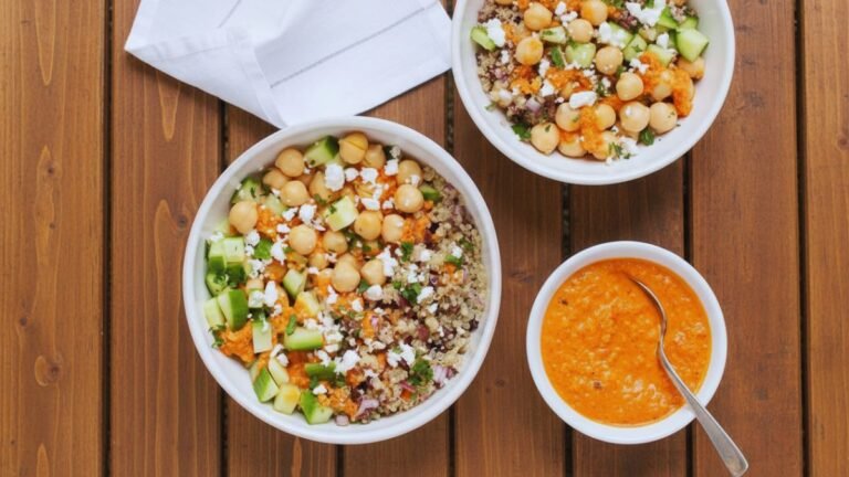 Chickpea and Quinoa Bowl with Roasted Red Pepper Sauce