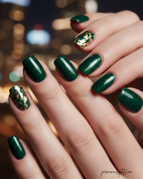 Emerald & Gold Glamour Nails
