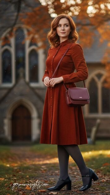 Fall Church Outfit | Corduroy Dress & Tights
