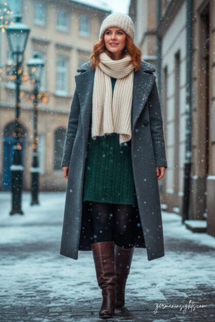 Style a Long Coat with Knee-High Boots