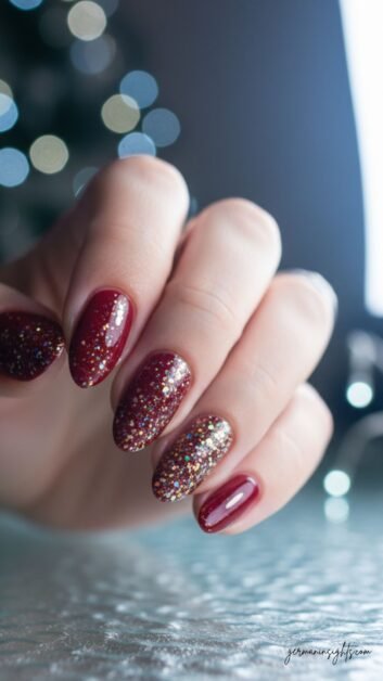 Festive Glitter Short Nail Design