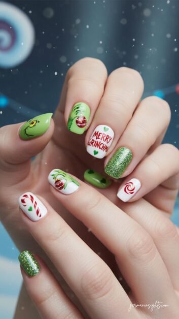 Fun & Festive Grinch Christmas Nail Art Inspo