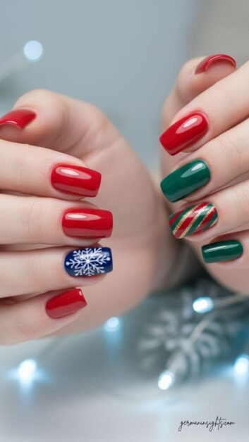 Bold Square Christmas Nails | Modern Holiday Manicure Ideas
