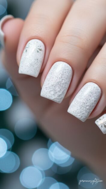 Short Holiday Nails: Snowy Winter White & Classic Colors