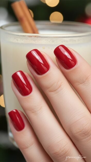 Short Red Holiday Nails Timeless Christmas Manicure Idea