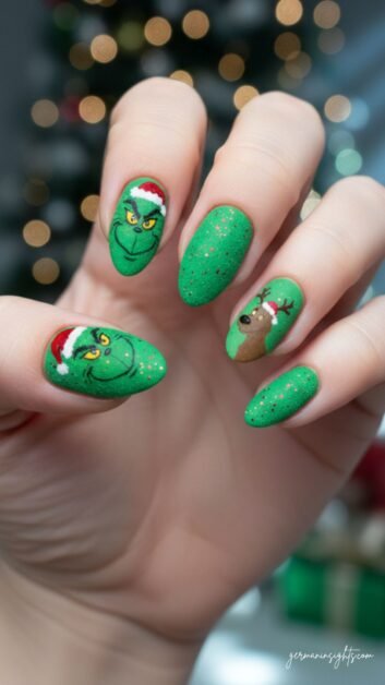 Whimsical Grinch Nails: Short Nail Ideas for the Holidays