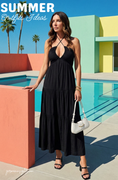 Black Halter Maxi Dress Chic Summer Resort Wear