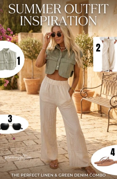 Summer Outfit Idea | Linen Pants & Olive Denim Crop